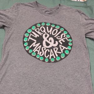Gray Graphic Tee with Turquoise Accents